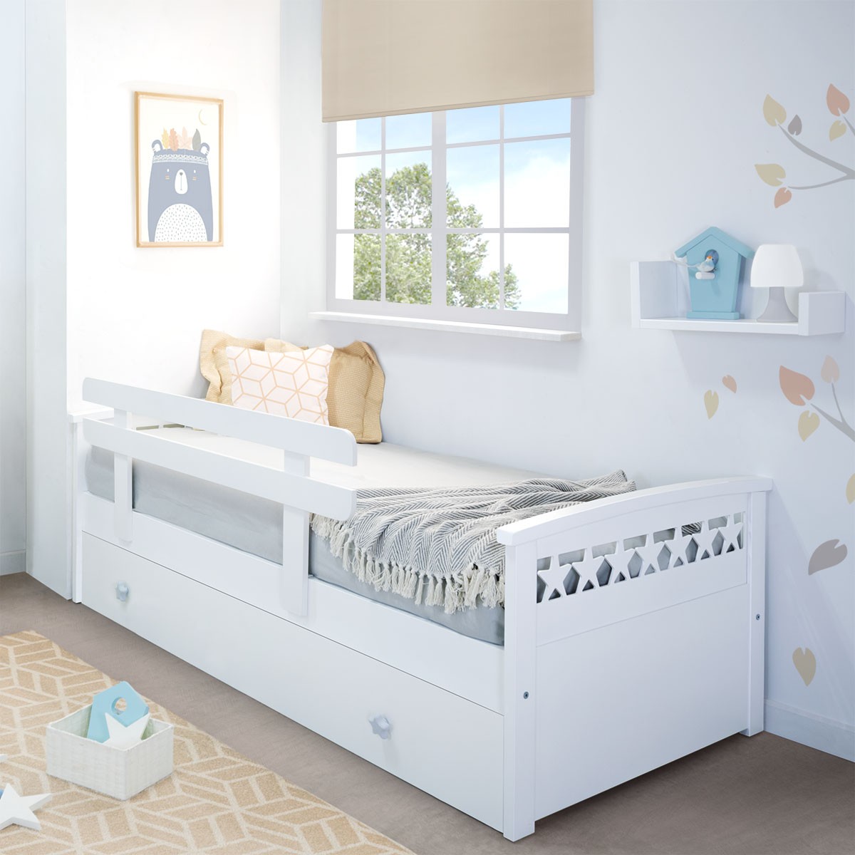 UISEBRT 2 barreras de protección para cama infantil para cama familiar y cama infantil altura regulable protección anticaídas 5 agujeros 100 cm, gris lino 50 cm 