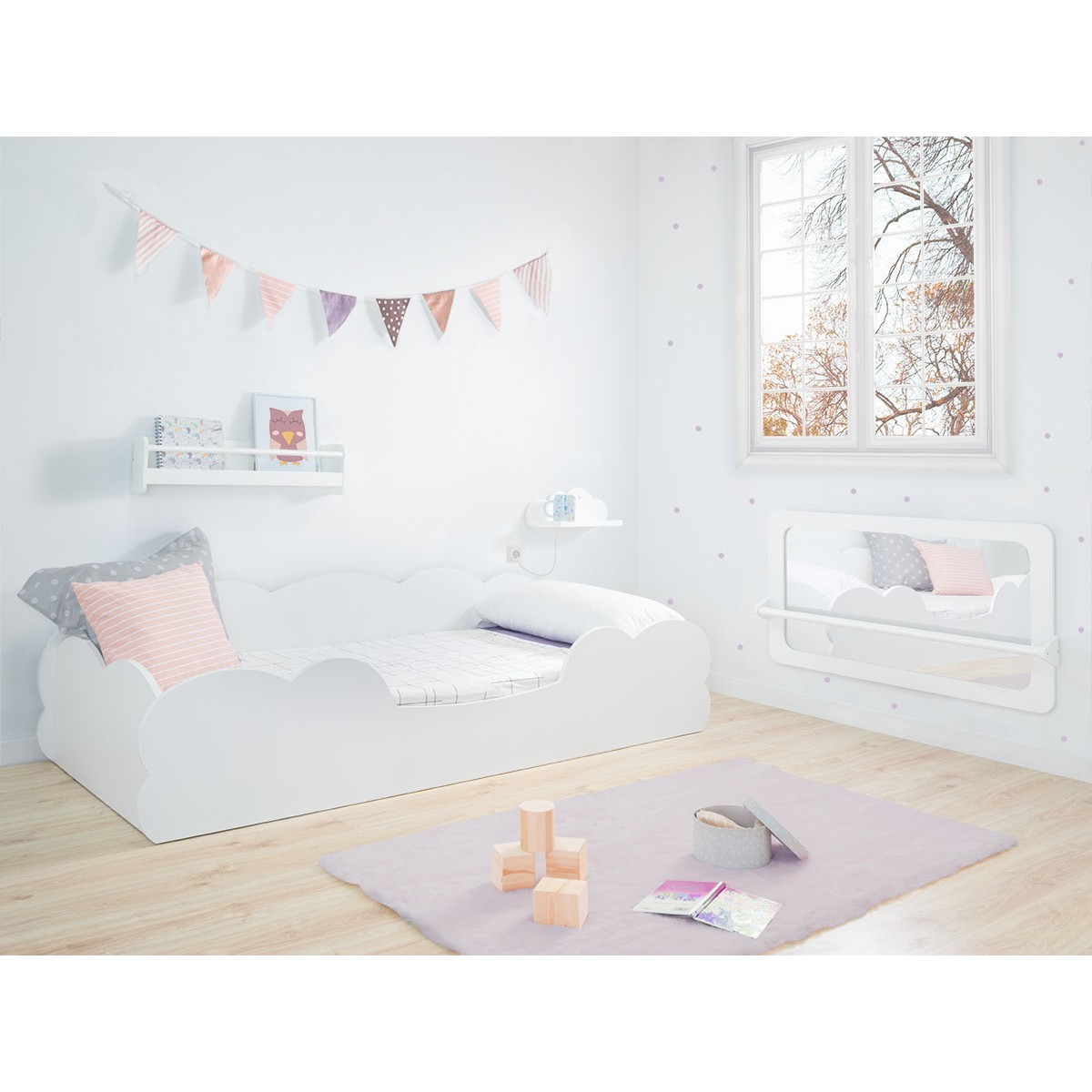 Montessori - Cama tamaño individual para niños, cama de casa para niños  pequeños con techo, base de cama de madera para suelo, mueble de dormitorio  de
