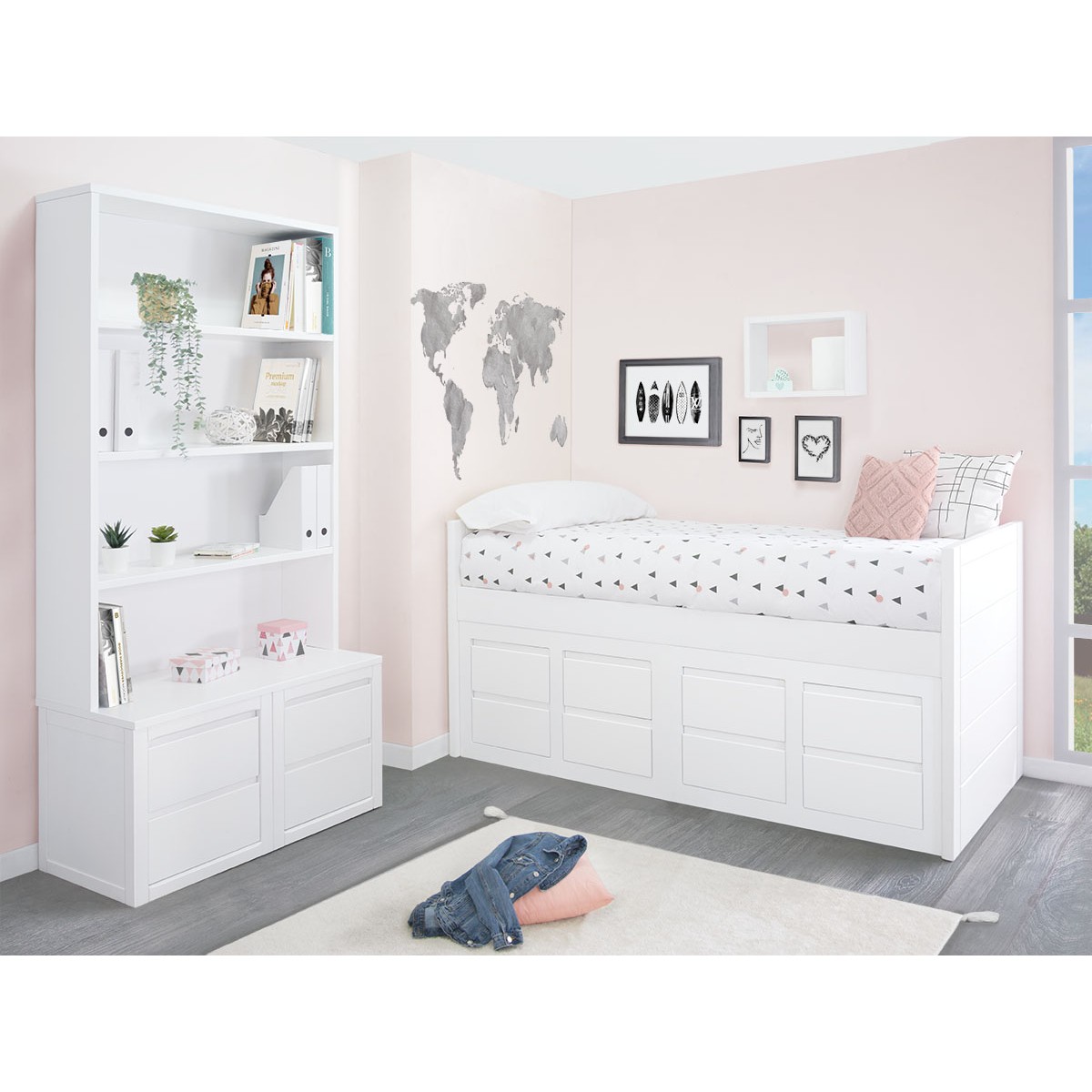 Premium Photo  Dormitorio infantil 3d con gran armario y gran cama