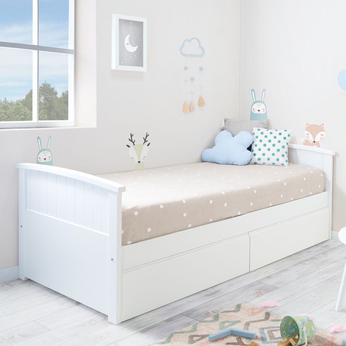 Cama infantil con 1 cajón 90 x 190 cm natural y blanco IPLIA
