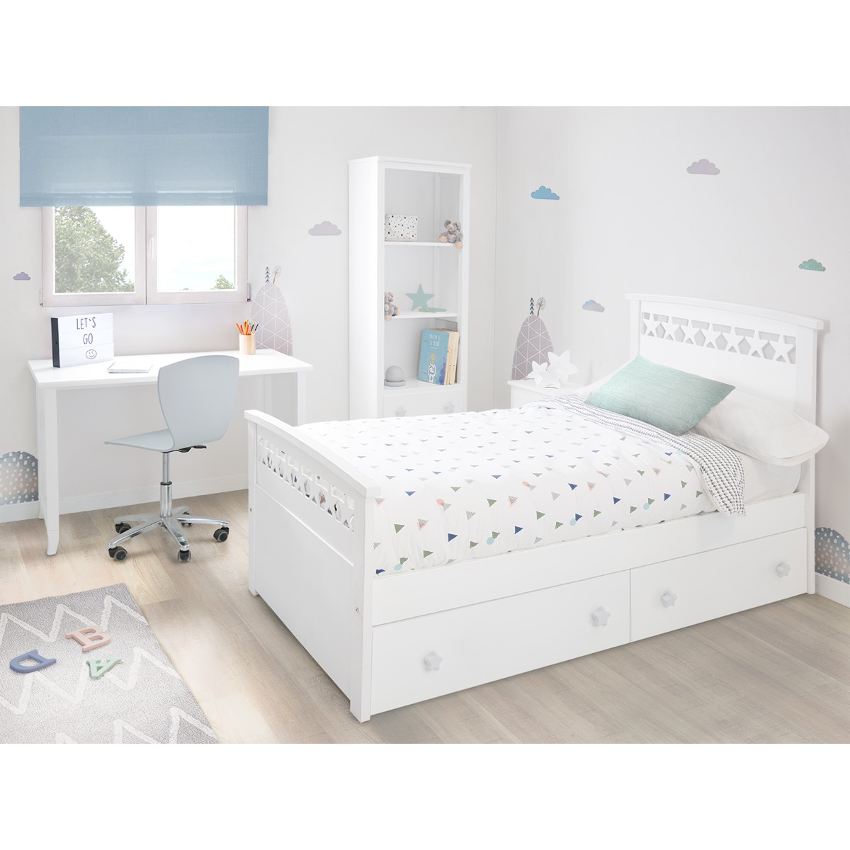 Cabecero casita infantil 80 , 90 y 105 blanco liso para cama