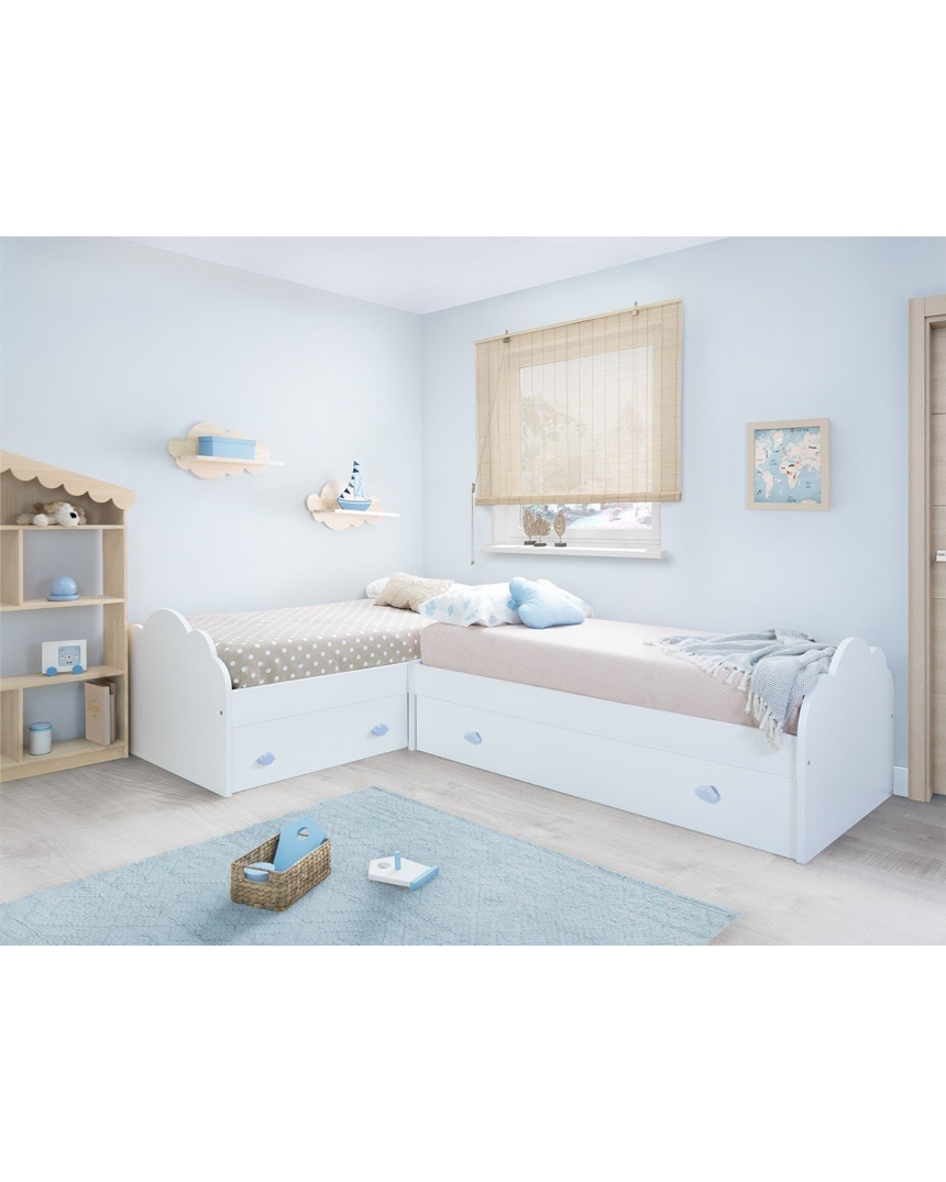 Cama infantil en L con cama nido  Nube 2