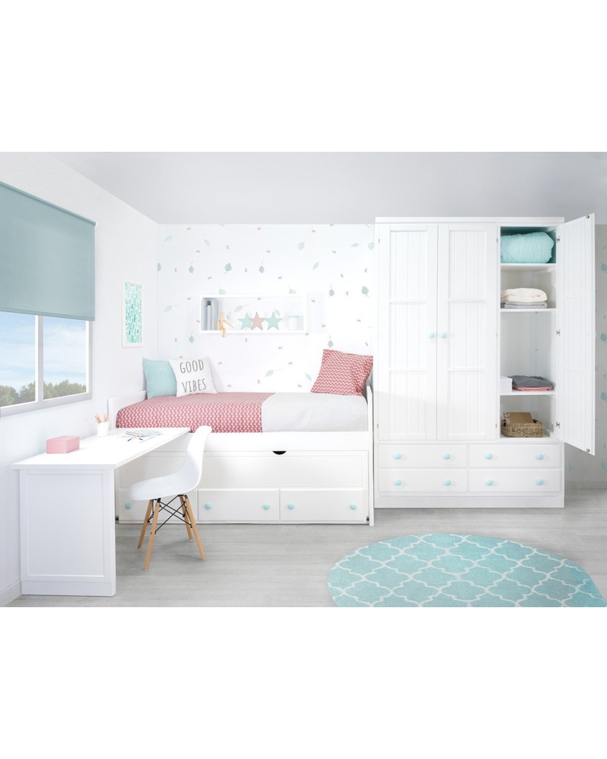 Cama doble con cajones Lineal con escritorio integrado 2