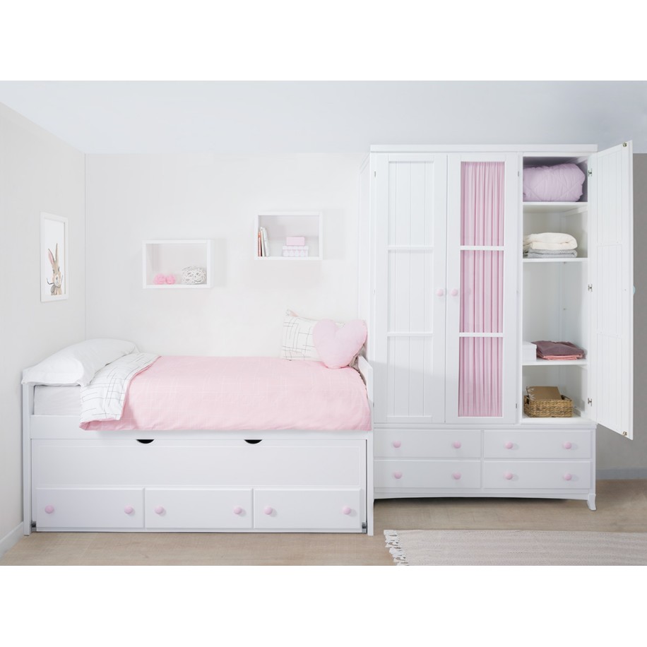 Habitación para niñas con cama compacta y armario