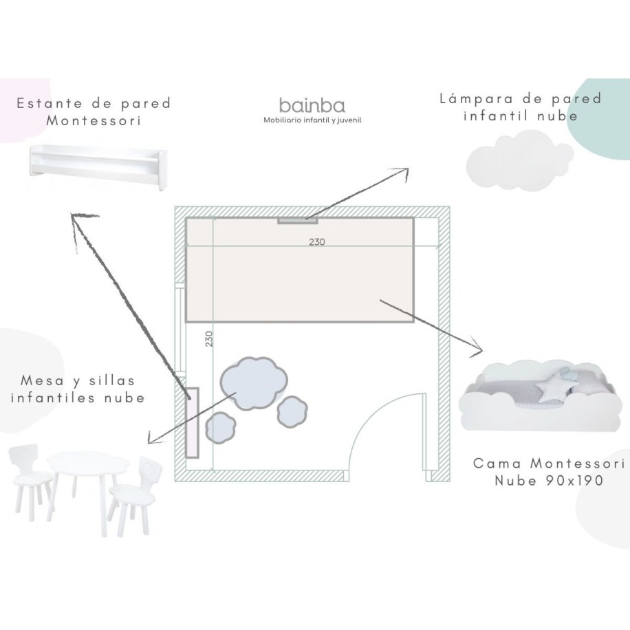 Plano distribución cama montessori Nube