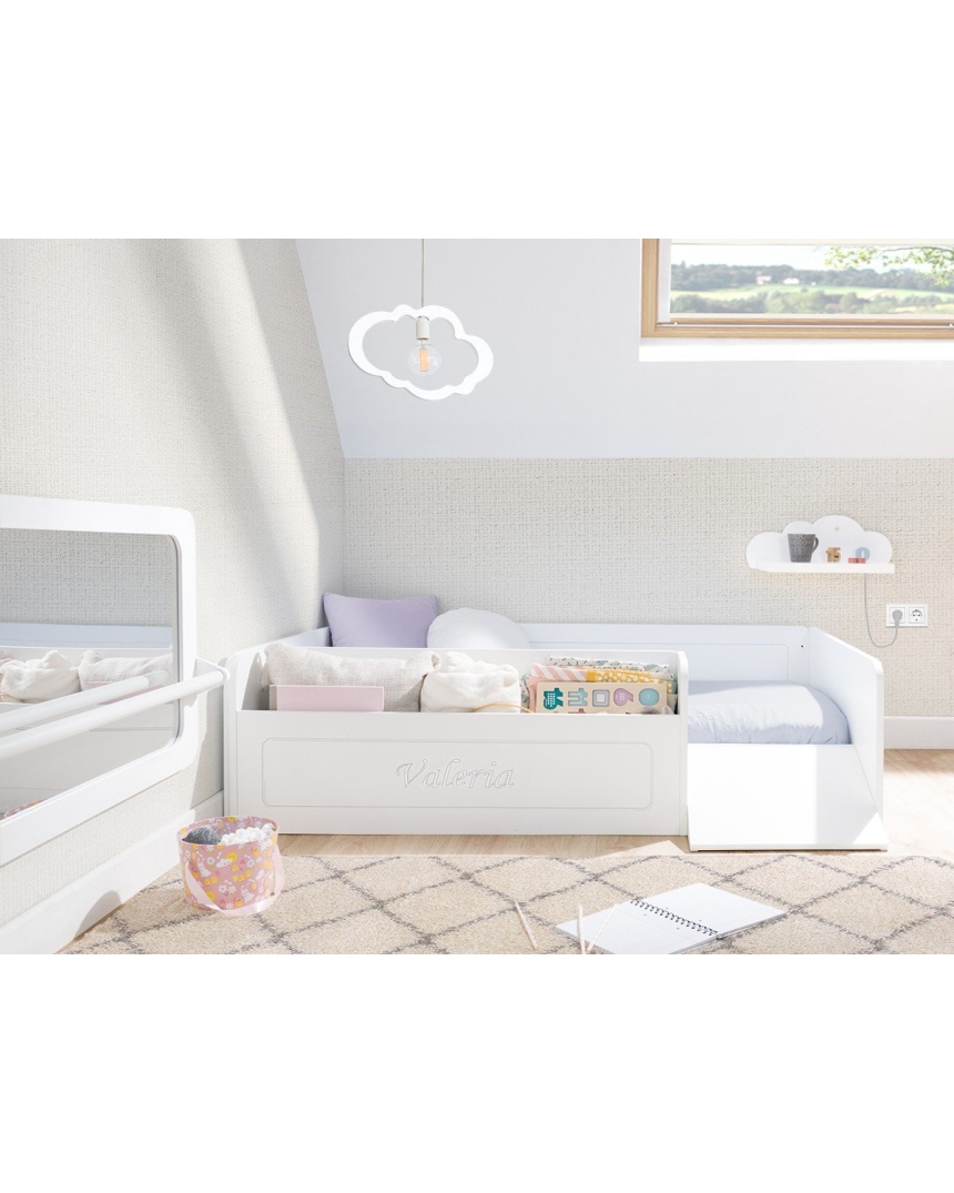 Dormitorio Montessori Original - Cama baja con rampa  y juguetero 2