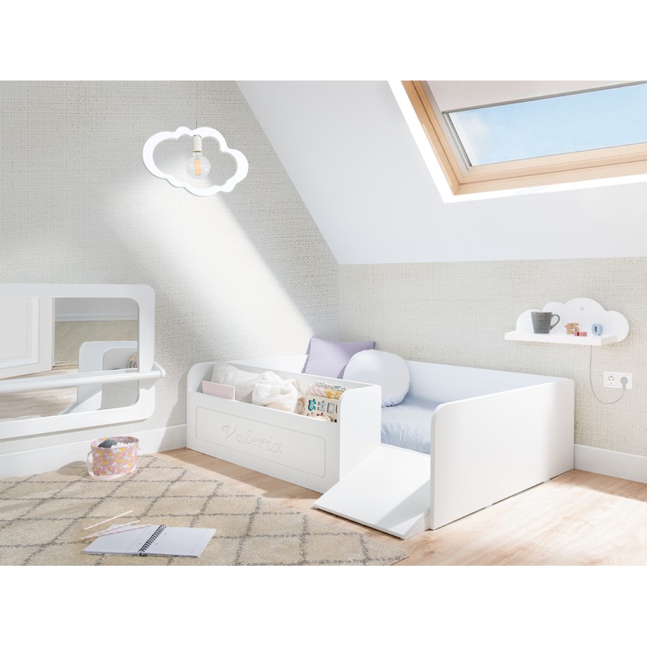 Dormitorio Montessori Original - Cama baja con rampa  y juguetero