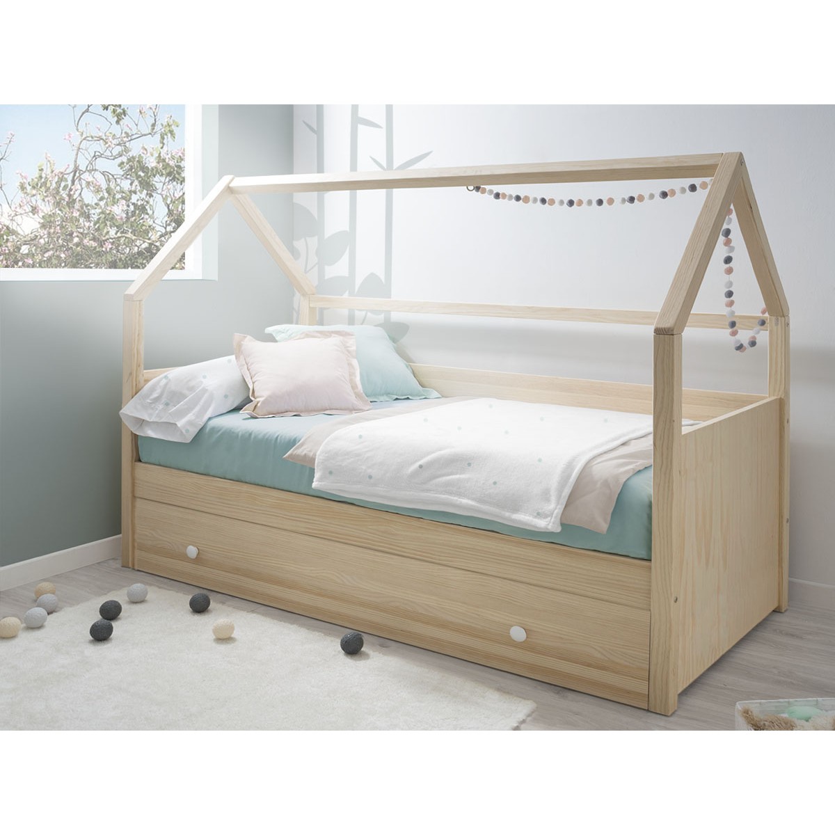 Estructura de cama individual madera maciza 90x190 cm - referencia