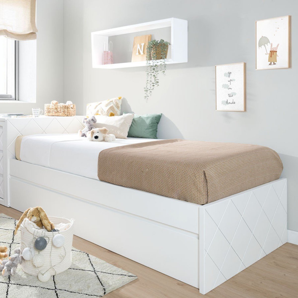 Elegante cama individual de diseño 90x190 con 2 cajones bajo cama