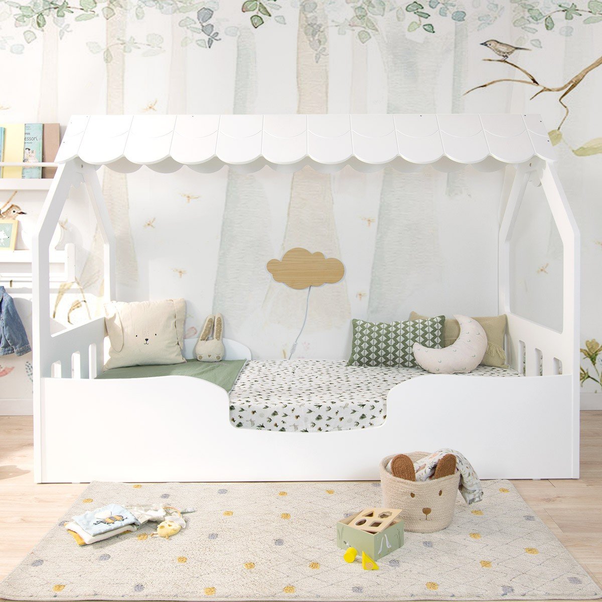 Cama infantil cama casita 90 x 200 cm, cama de madera para niños
