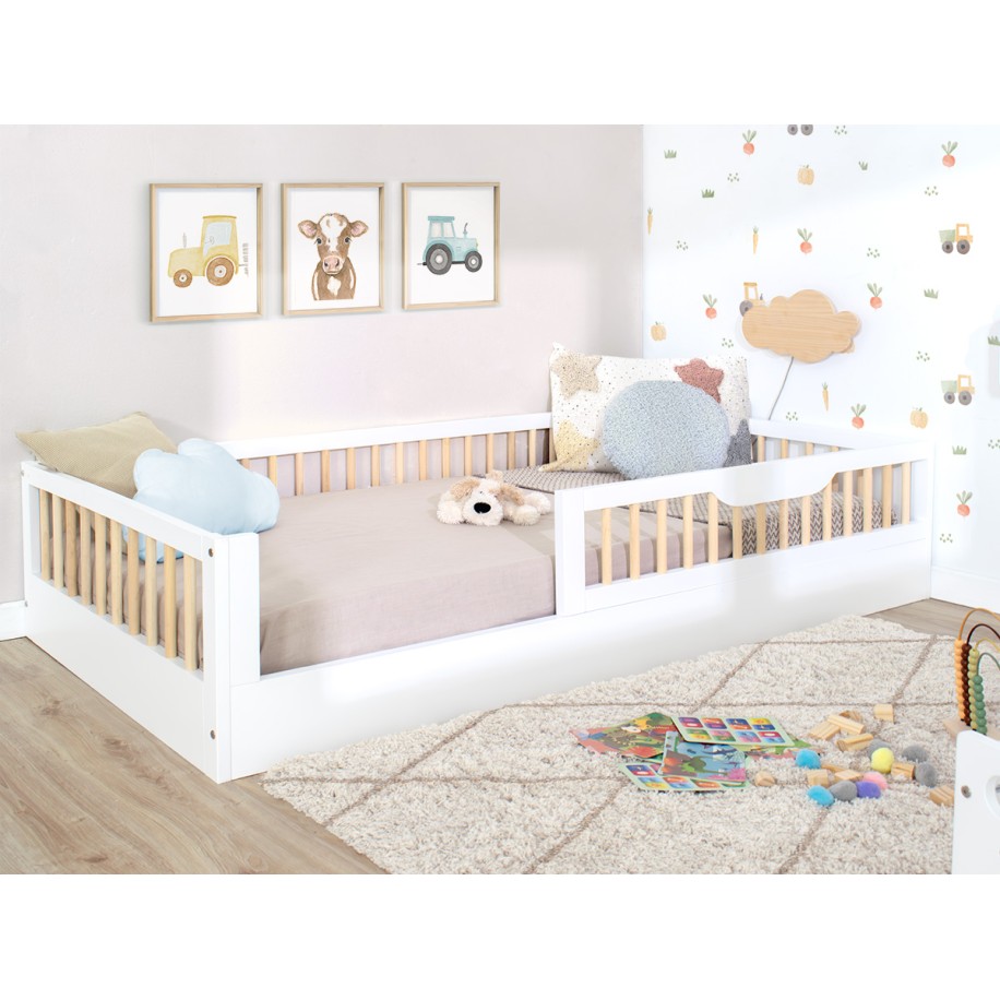 Cama blanca montessori barrotes 