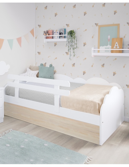 Cama nido infantil nube. Blanca y madera natural. Envío gratuito