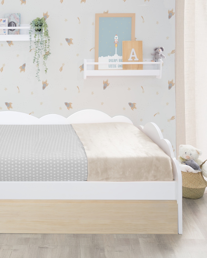 Cama nido infantil nube. Blanca y madera natural. Envío gratuito