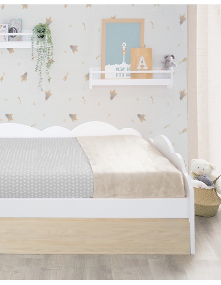 Cama nido infantil nube. Blanca y madera natural. Envío gratuito