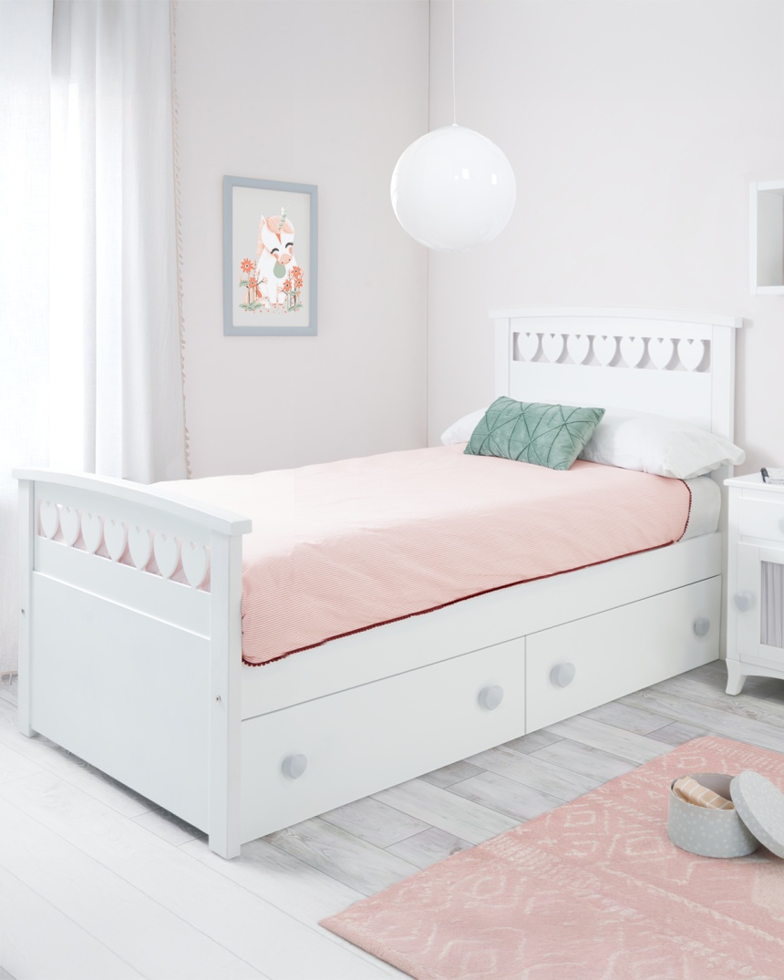 Cama infantil corazones con cajones- Envío Rápido y gratuito 2
