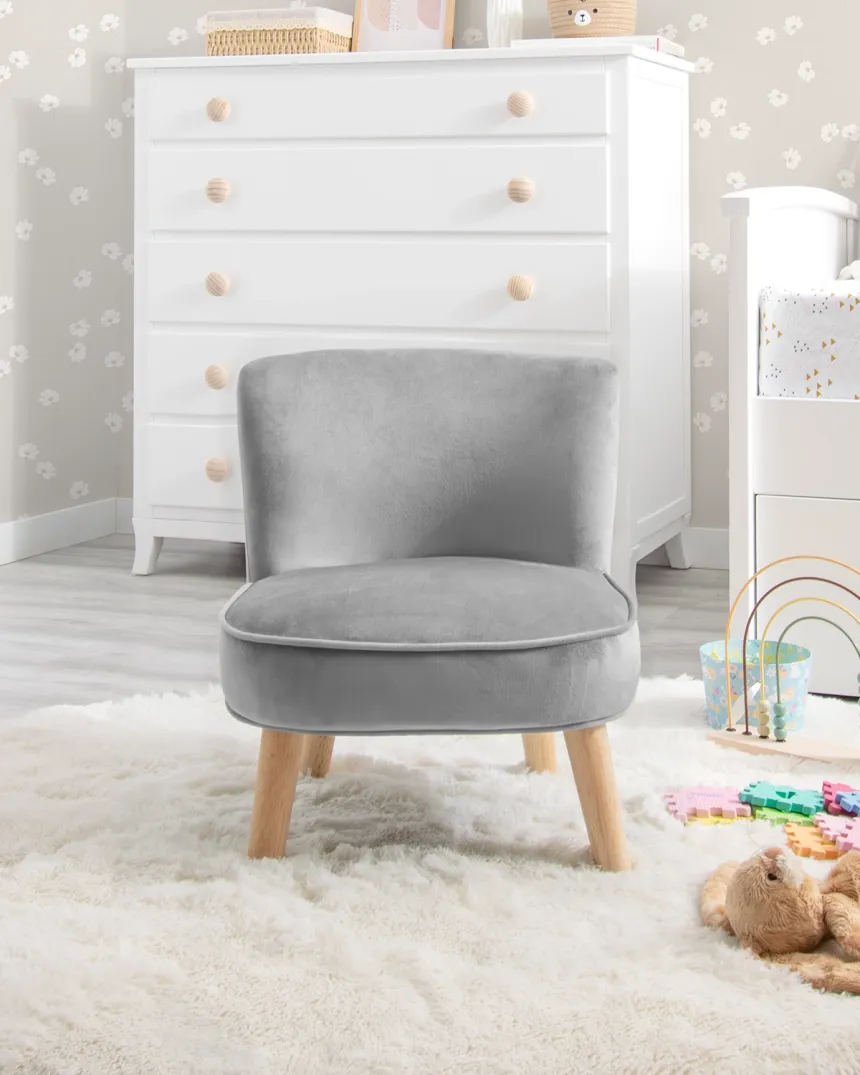 Sillón infantil terciopelo gris | Envío gratis e inmediato 2