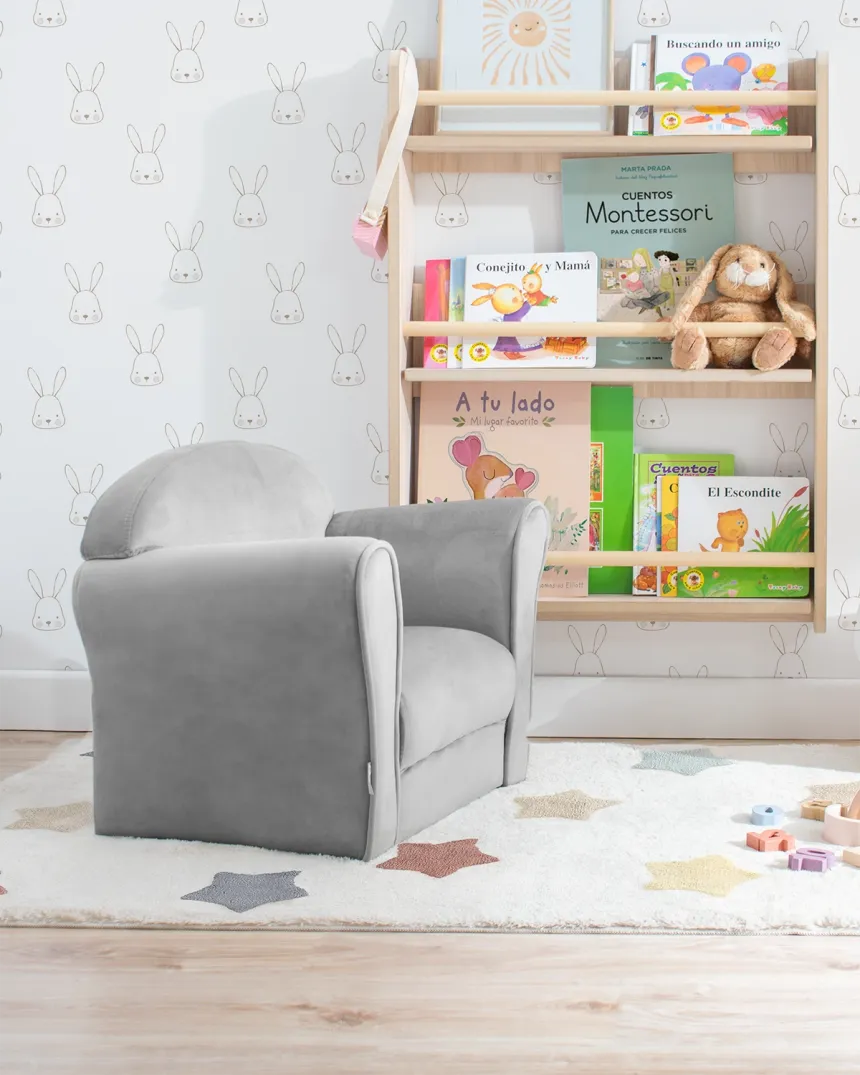 Sofá infantil terciopelo gris | Envío rápido y gratis 2