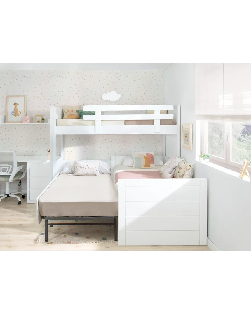 Litera en L con tres camas | Solución habitación compartida