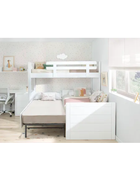 Litera en L con tres camas | Solución habitación compartida