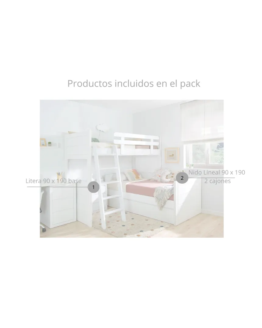 Litera en L con tres camas | Solución habitación compartida