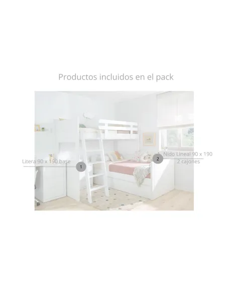 Litera en L con tres camas | Solución habitación compartida