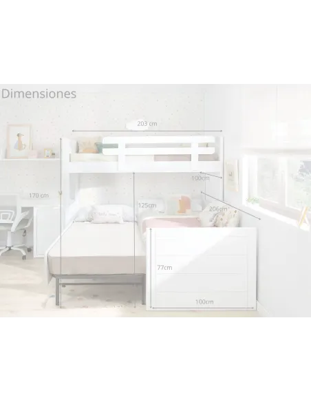 Litera en L con tres camas | Solución habitación compartida