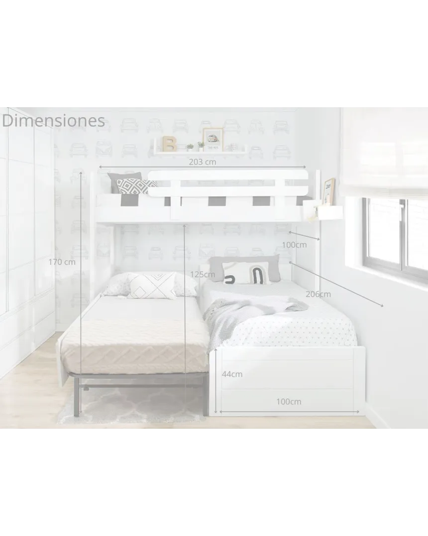 Litera en L con tres camas | Habitaciones para hermanos