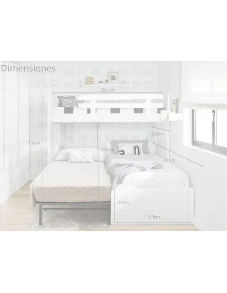 Litera en L con tres camas | Habitaciones para hermanos