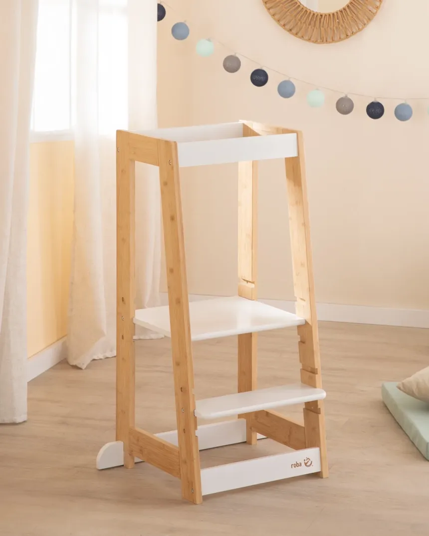 Torre de aprendizaje Montessori | Blanco y madera natural 2