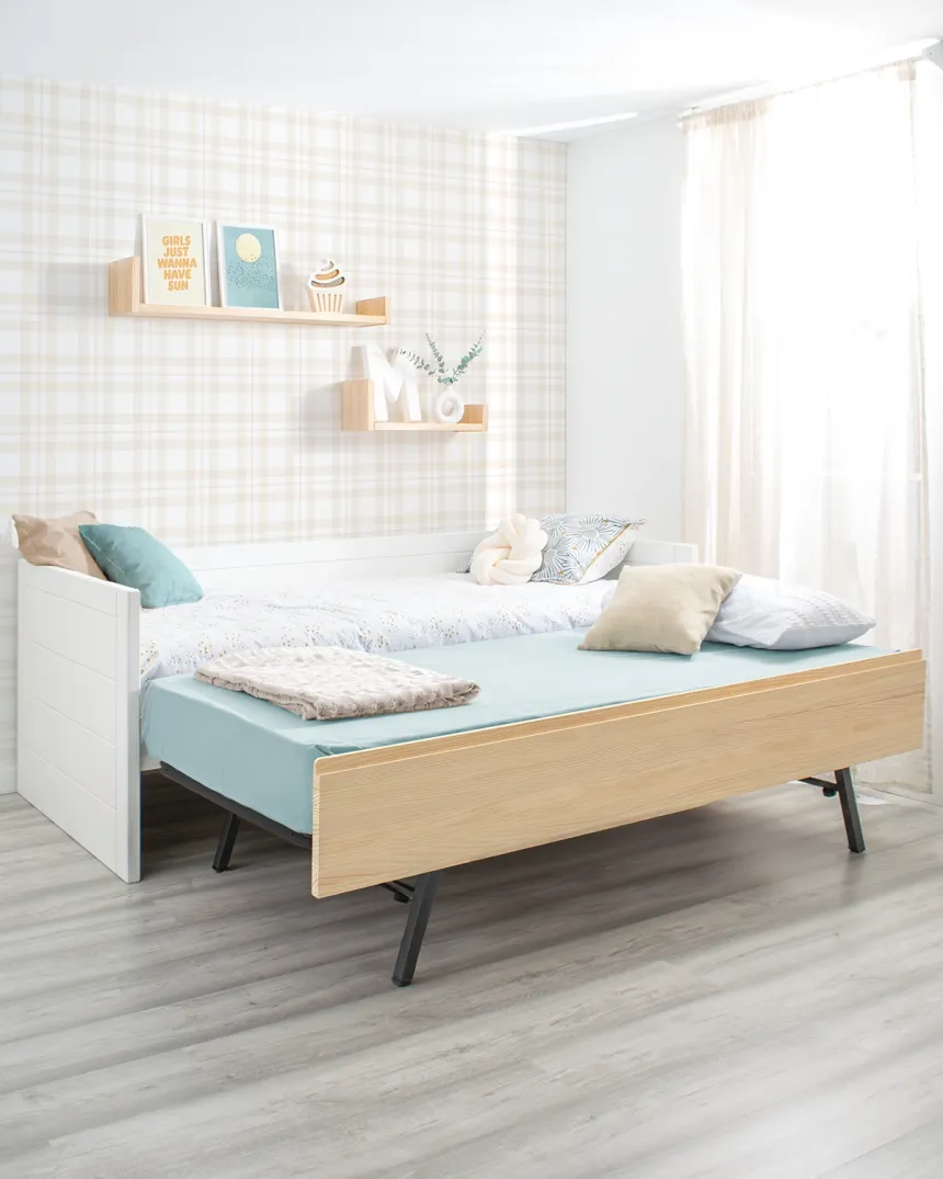 Cama nido juvenil blanca y madera natural Lineal - ¡Envío gratuito!