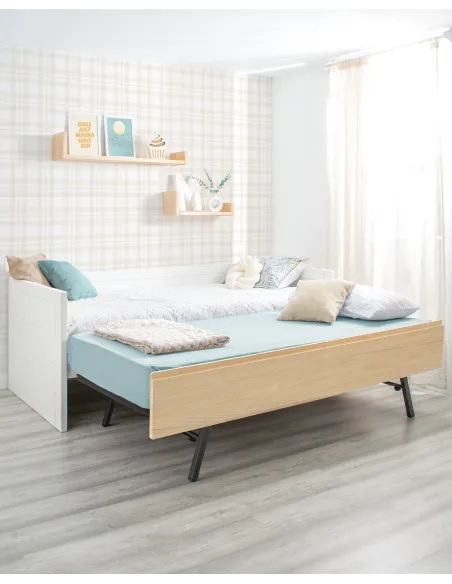 Cama nido juvenil blanca y madera natural Lineal - ¡Envío gratuito!