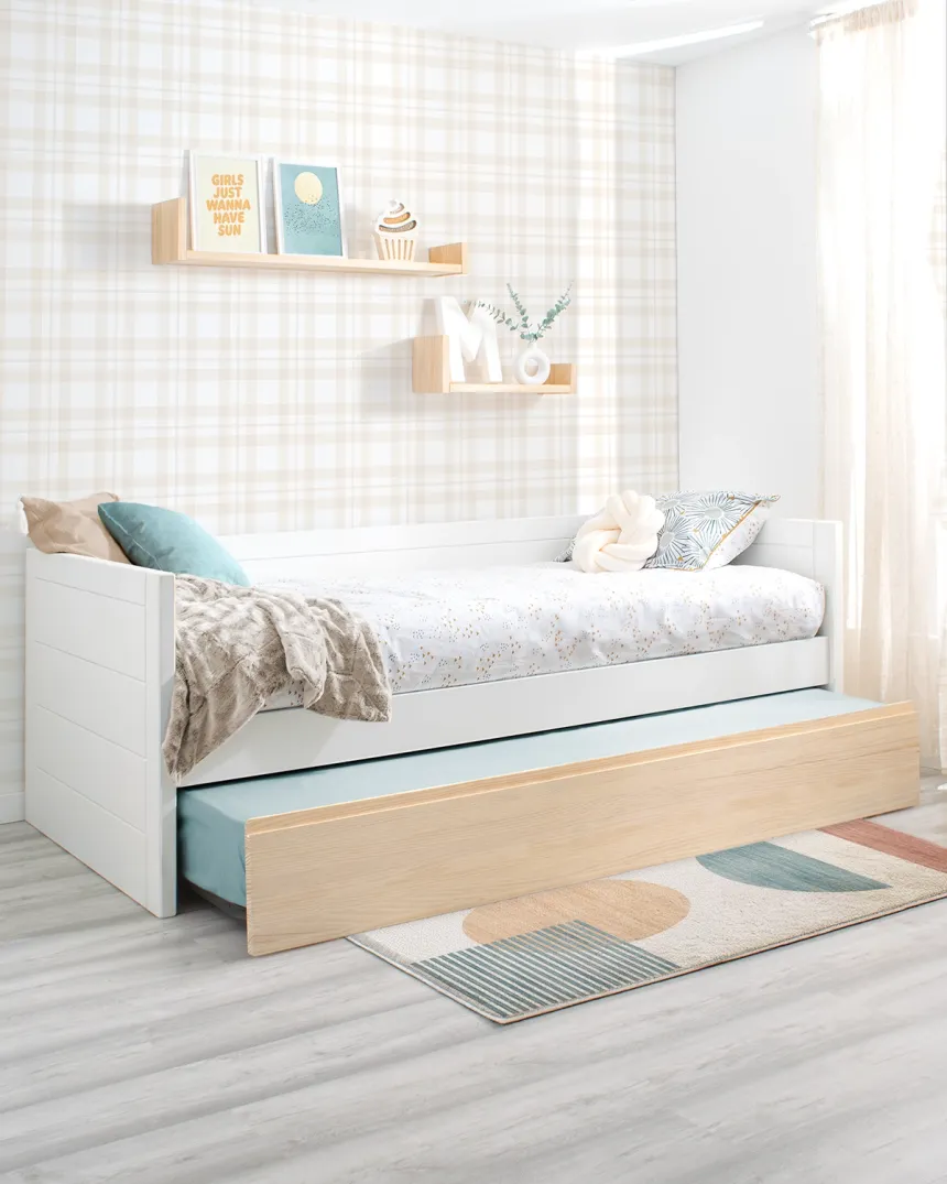 Cama nido juvenil blanca y madera natural Lineal - ¡Envío gratuito!