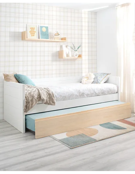 Cama nido juvenil blanca y madera natural Lineal - ¡Envío gratuito!
