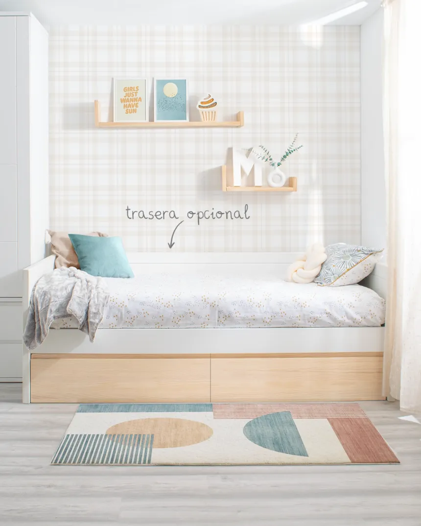 Cama con cajones juvenl blanca y madera natural Lineal - Envío Gratis 2