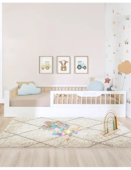 Cama Montessori Sofía evolutiva con barrotes de seguridad