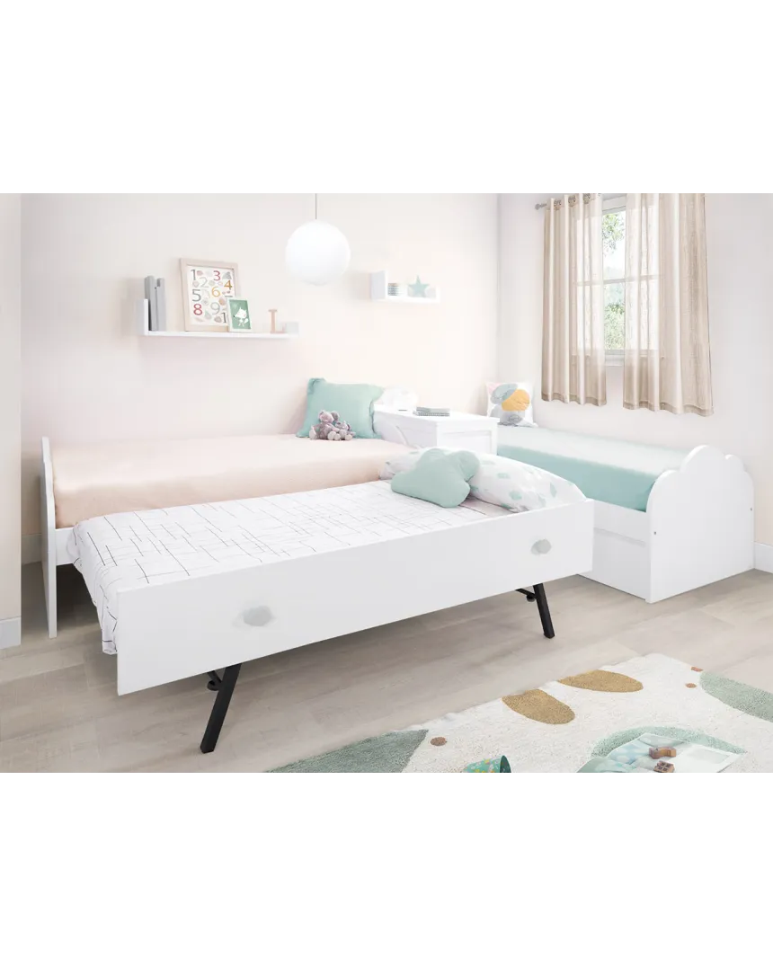 Habitación en L | Cama nido y cama con cajones + almacenaje 2