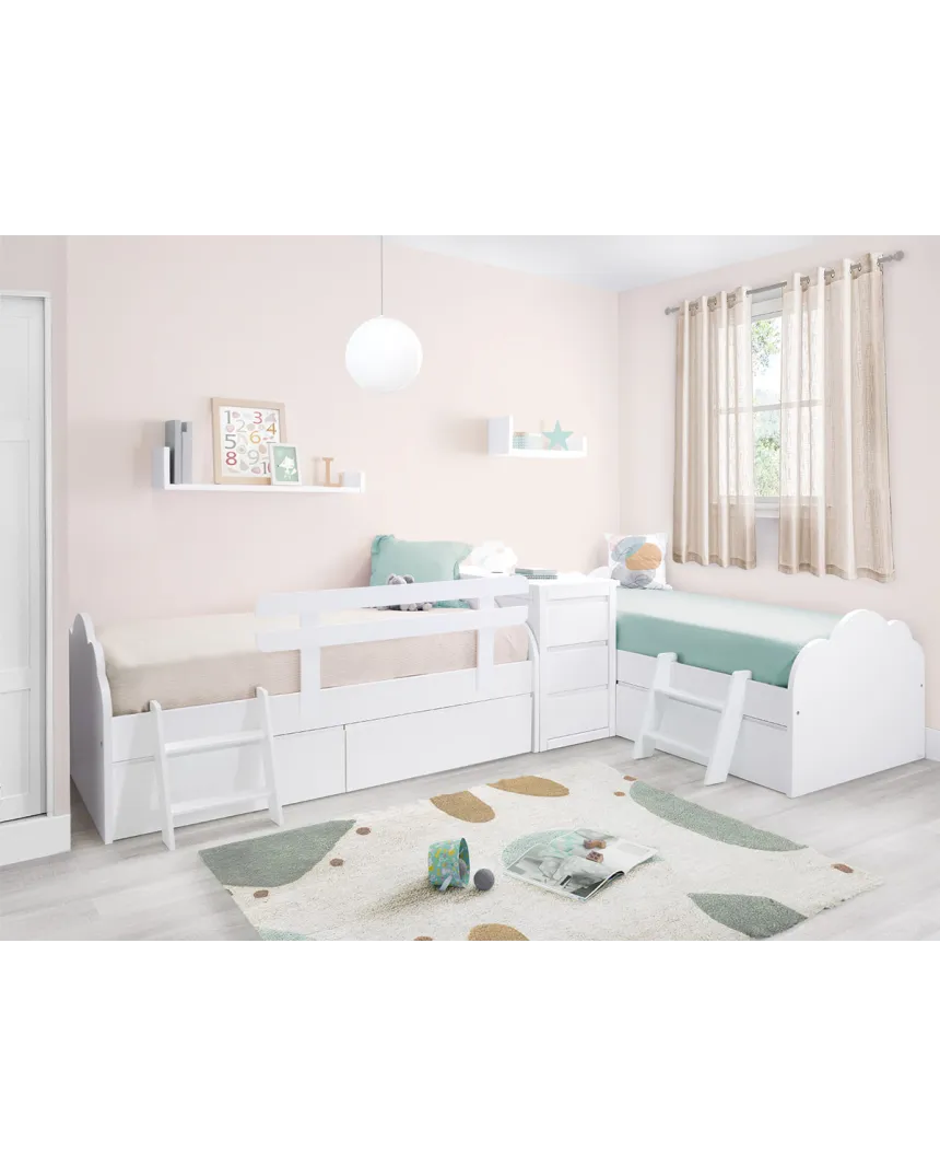 Habitación en L | Cama nido y cama con cajones + almacenaje