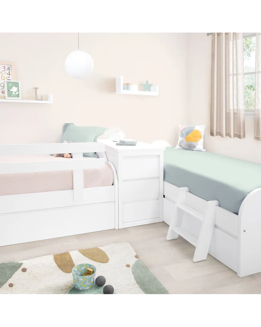 Habitación en L | Cama nido y cama con cajones + almacenaje