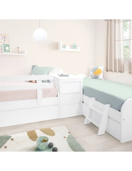 Habitación en L | Cama nido y cama con cajones + almacenaje
