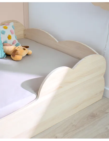 Cama Montessori Nube madera natural vista de lado