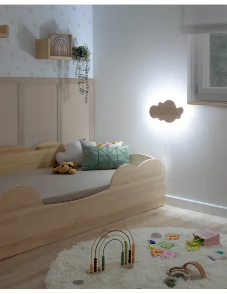 Cama Montessori Nube madera natural 90x190cm con luz
