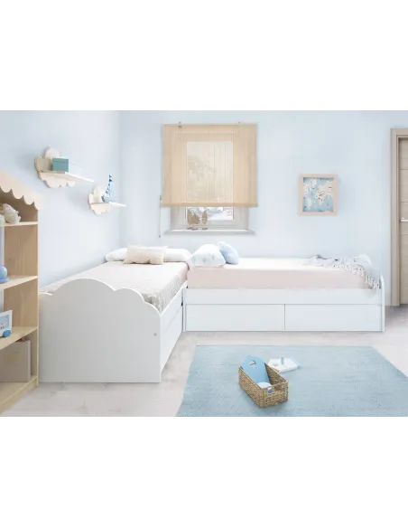 Cama en L Nube con cajones - Envío Gratuito