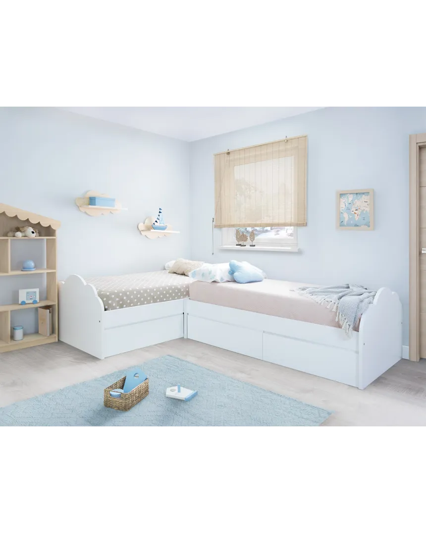 Cama en L Nube con cajones - Envío Gratuito