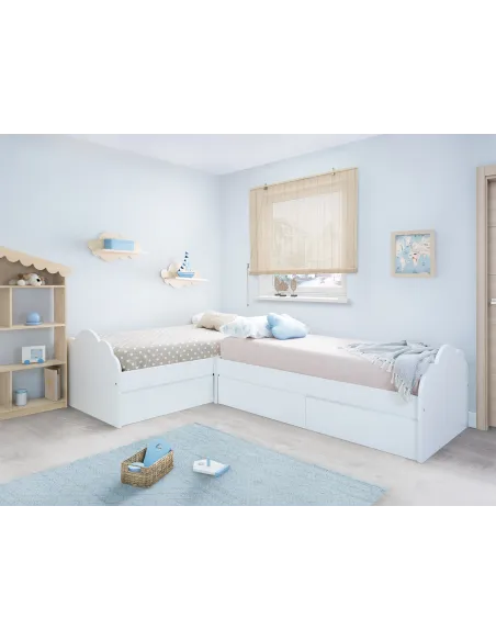 Cama en L Nube con cajones - Envío Gratuito