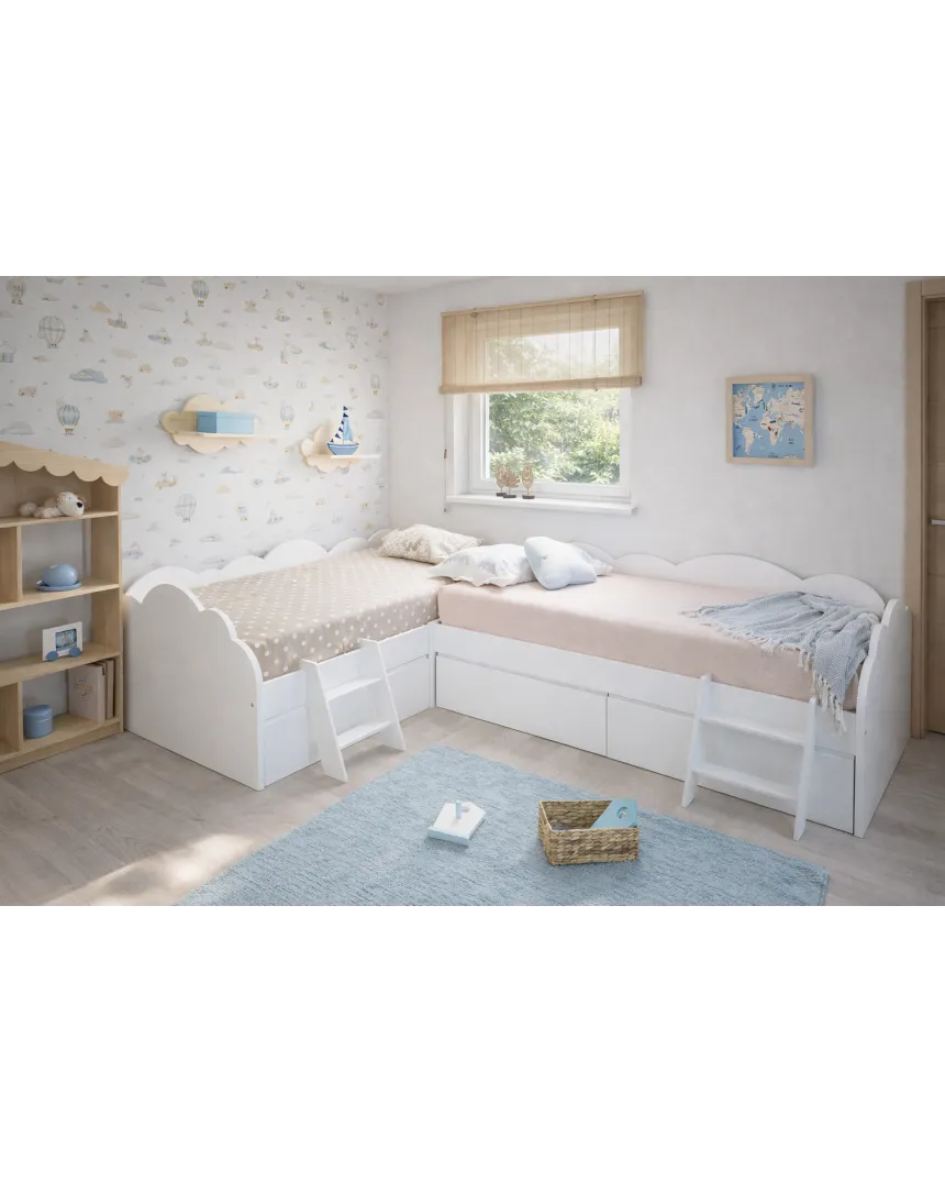Cama en L Nube con cajones - Envío Gratuito