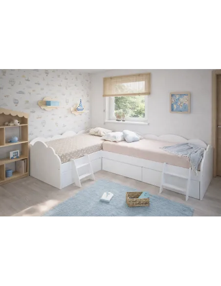 Cama en L Nube con cajones - Envío Gratuito
