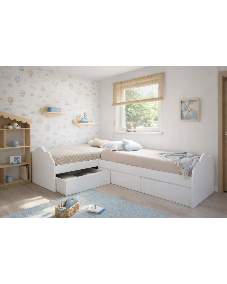 Cama en L Nube con cajones - Envío Gratuito