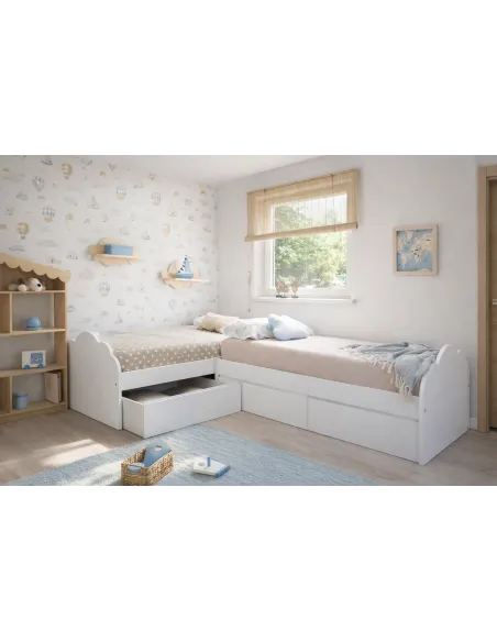 Cama en L Nube con cajones - Envío Gratuito