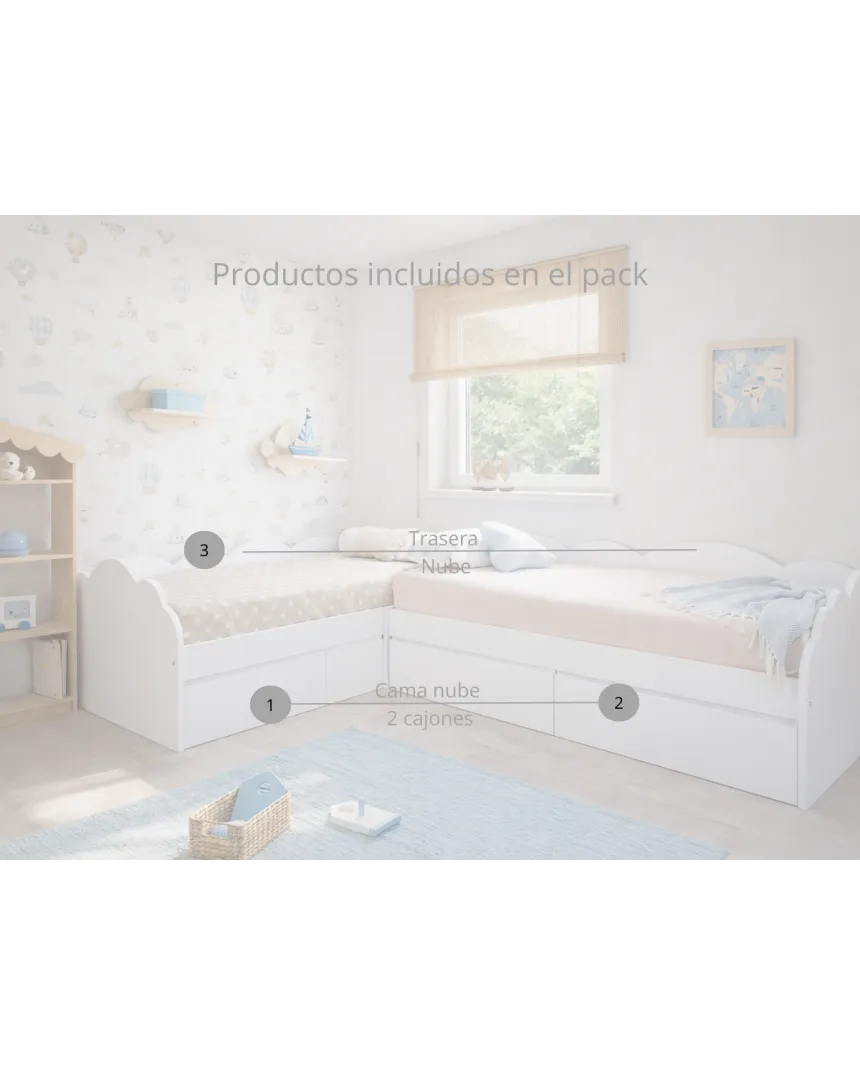 Cama en L Nube con cajones - Envío Gratuito