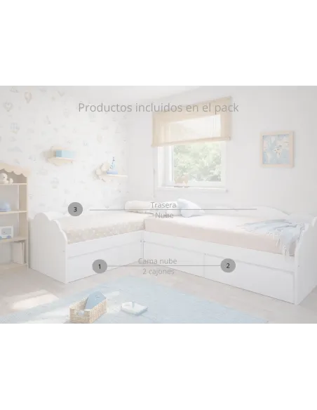 Cama en L Nube con cajones - Envío Gratuito